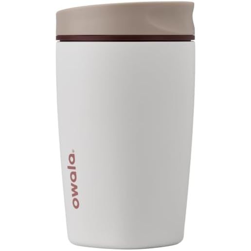 Owala SmoothSip Slider Isolierter Edelstahl-Kaffeebecher, wiederverwendbarer Eiskaffeebecher, Heißkaffee-Reisebecher, BPA-frei 590 ml, Lila/Pink (Crochet Queen)