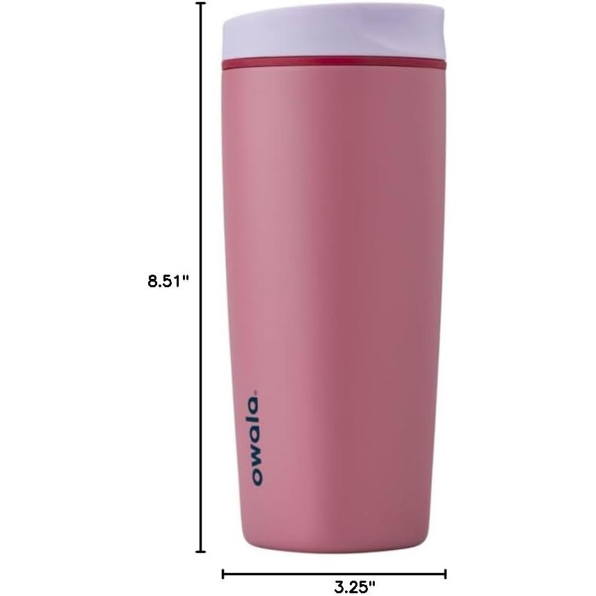 Owala SmoothSip Slider Isolierter Edelstahl-Kaffeebecher, wiederverwendbarer Eiskaffeebecher, Heißkaffee-Reisebecher, BPA-frei 590 ml, Lila/Pink (Crochet Queen)
