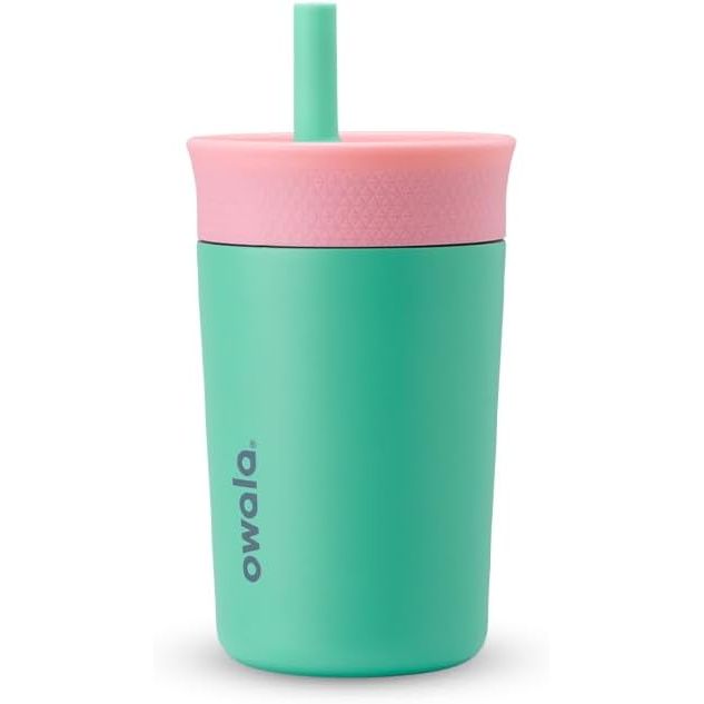 Owala Kids BPA-freier Kunststoffbecher mit auslaufsicherem, flexiblem Strohhalm, leicht zu reinigen, Kinder-Trinkflasche, ideal für Reisen, spülmaschinenfest, 444 ml, Marineblau und Blau (Home Base)