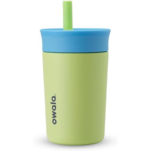 Owala Kids BPA-freier Kunststoffbecher mit auslaufsicherem, flexiblem Strohhalm, leicht zu reinigen, Kinder-Trinkflasche, ideal für Reisen, spülmaschinenfest, 444 ml, Marineblau und Blau (Home Base)