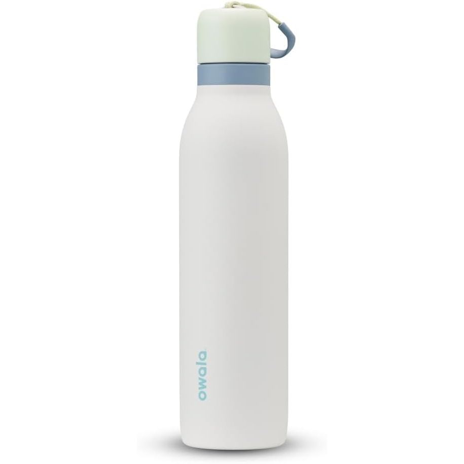 Owala FreeSip Twist Isolierte Edelstahl-Trinkflasche mit Strohhalm für Sport und Reisen, BPA-frei, 710 ml, Blau/Grau (Foggy Tide)