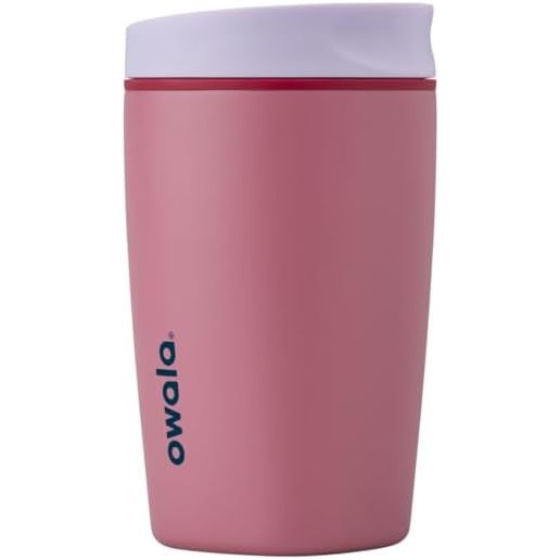 Owala SmoothSip Slider Isolierter Edelstahl-Kaffeebecher, wiederverwendbarer Eiskaffeebecher, Heißkaffee-Reisebecher, BPA-frei 590 ml, Lila/Pink (Crochet Queen)
