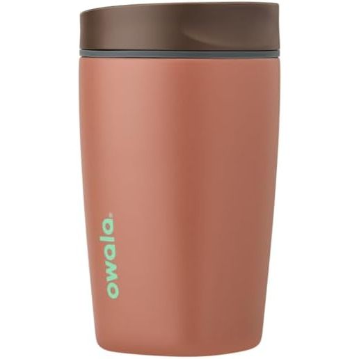 Owala SmoothSip Slider Isolierter Edelstahl-Kaffeebecher, wiederverwendbarer Eiskaffeebecher, Heißkaffee-Reisebecher, BPA-frei 590 ml, Lila/Pink (Crochet Queen)