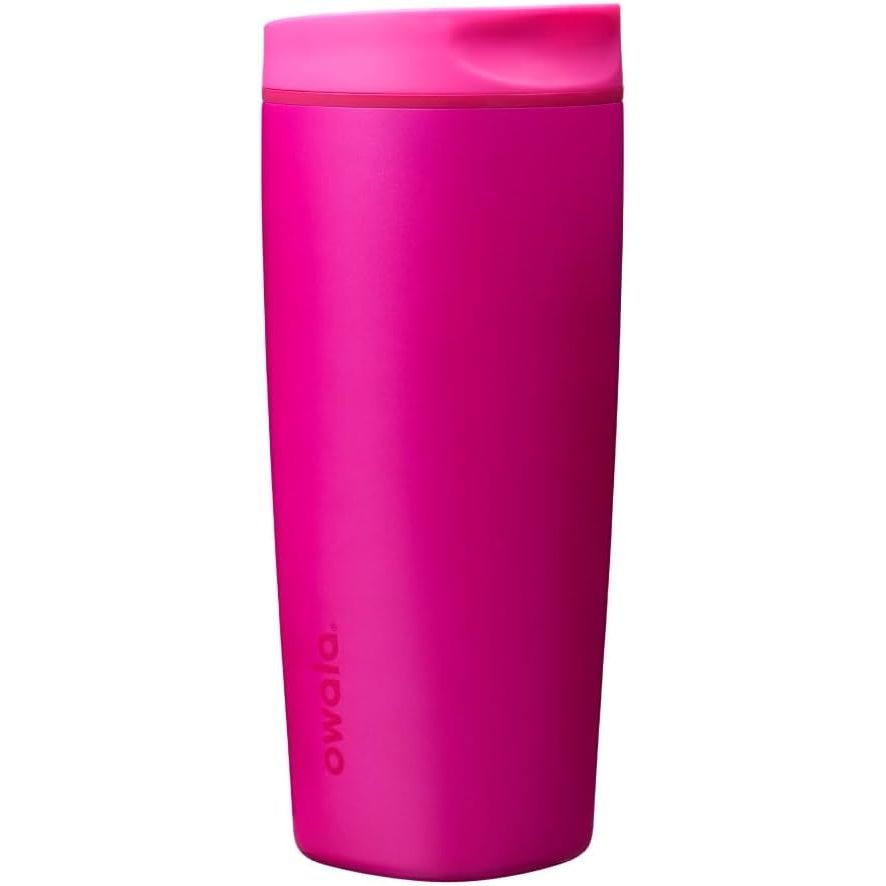 Owala SmoothSip Slider Isolierter Edelstahl-Kaffeebecher, wiederverwendbarer Eiskaffeebecher, Heißkaffee-Reisebecher, BPA-frei 590 ml, Lila/Pink (Crochet Queen)