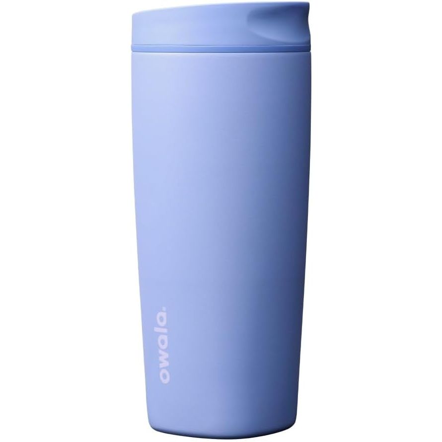 Owala SmoothSip Slider Isolierter Edelstahl-Kaffeebecher, wiederverwendbarer Eiskaffeebecher, Heißkaffee-Reisebecher, BPA-frei 590 ml, Lila/Pink (Crochet Queen)