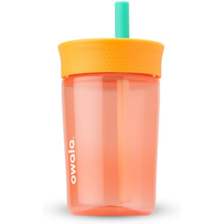 Owala Kids BPA-freier Kunststoffbecher mit auslaufsicherem, flexiblem Strohhalm, leicht zu reinigen, Kinder-Trinkflasche, ideal für Reisen, spülmaschinenfest, 444 ml, Marineblau und Blau (Home Base)