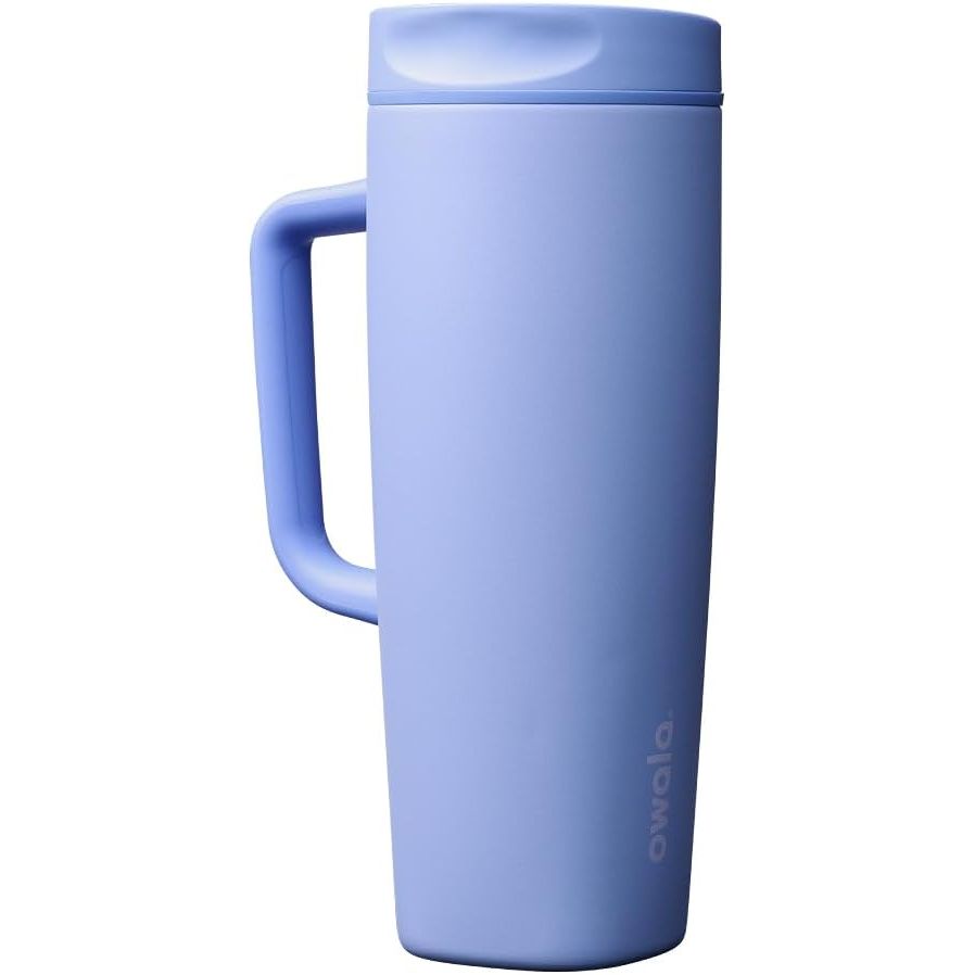 Owala SmoothSip Slider Isolierter Edelstahl-Kaffeebecher, wiederverwendbarer Eiskaffeebecher, Heißkaffee-Reisebecher, BPA-frei 590 ml, Lila/Pink (Crochet Queen)