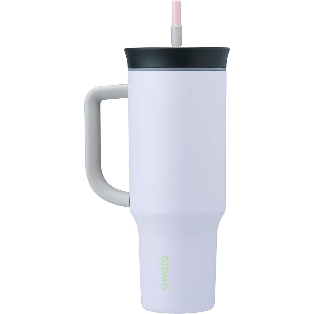 Owala FreeSip Tumbler Isolierte Edelstahl-Trinkflasche mit integriertem Strohhalm und seitlichem Griff, für Reisen, Arbeit, Schule und Sport, 40oz, BPA-frei, auslaufsicher, Angel Food Cake