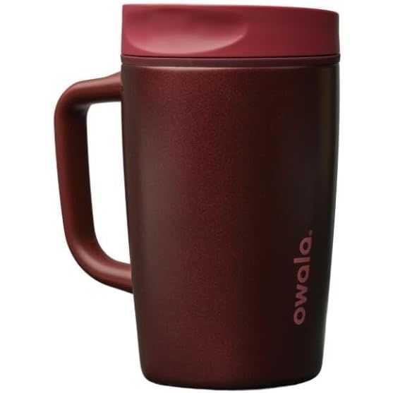 Owala SmoothSip Slider Isolierter Edelstahl-Kaffeebecher, wiederverwendbarer Eiskaffeebecher, Heißkaffee-Reisebecher, BPA-frei 590 ml, Lila/Pink (Crochet Queen)