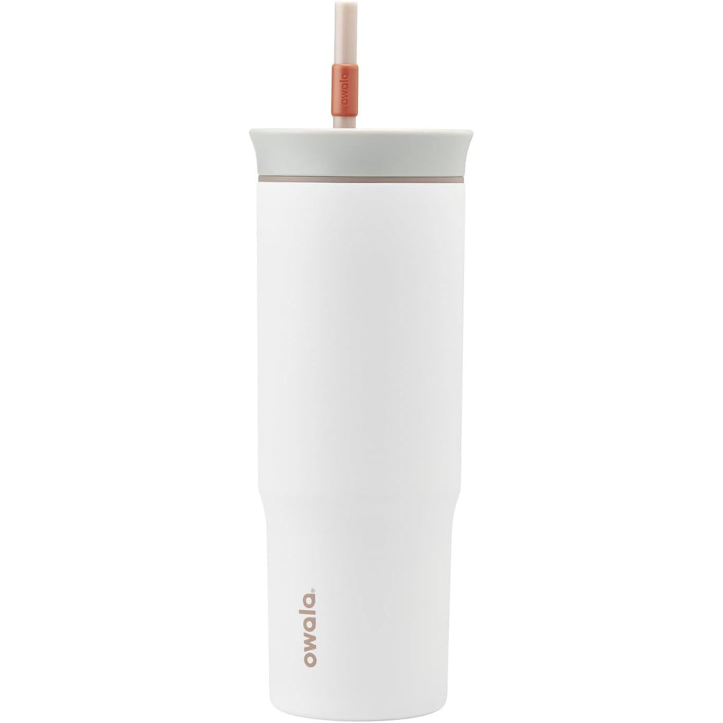 Owala Edelstahl-Reisebecher, dreifach isoliert, mit auslaufsicherem Deckel und Trinkhalm, BPA-frei, 710 ml, Grau/Weiß (Eistee)