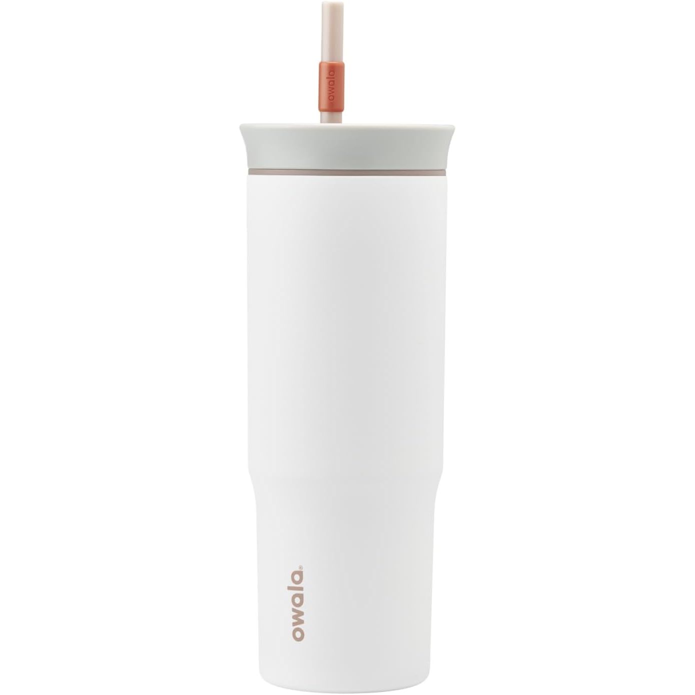 Owala Edelstahl-Reisebecher, dreifach isoliert, mit auslaufsicherem Deckel und Trinkhalm, BPA-frei, 710 ml, Grau/Weiß (Eistee)
