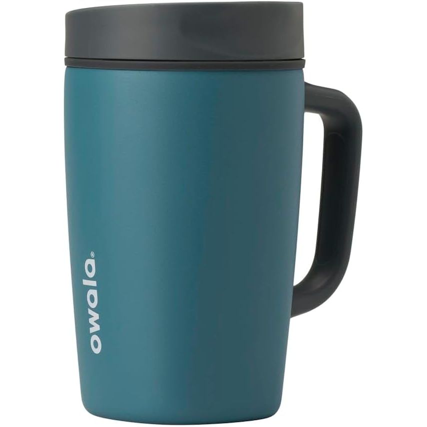 Owala SmoothSip Slider Isolierter Edelstahl-Kaffeebecher, wiederverwendbarer Eiskaffeebecher, Heißkaffee-Reisebecher, BPA-frei 590 ml, Lila/Pink (Crochet Queen)