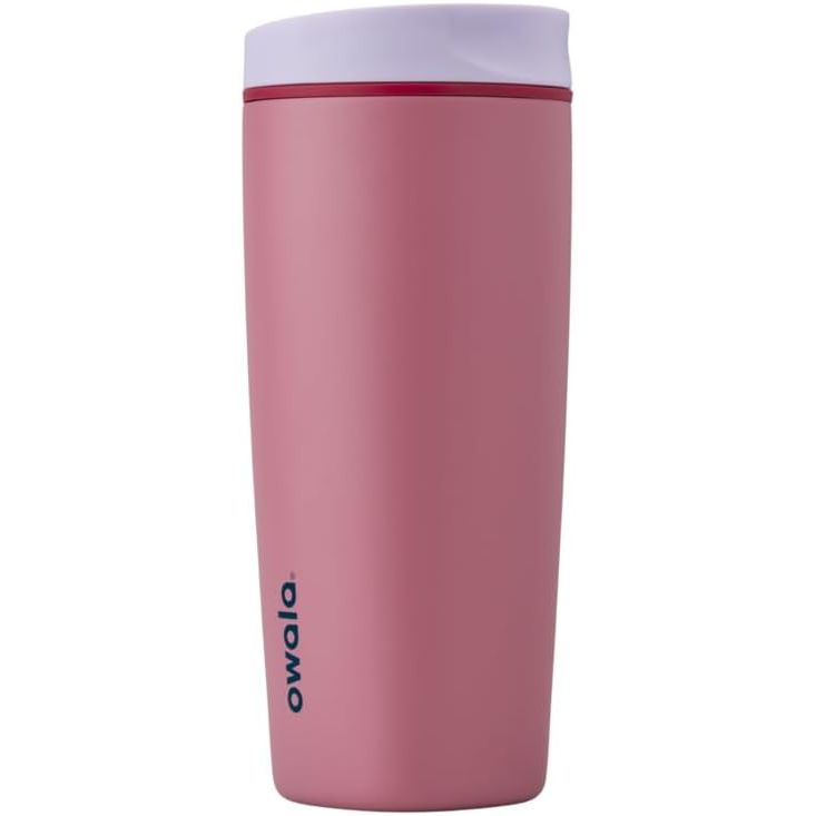 Owala SmoothSip Slider Isolierter Edelstahl-Kaffeebecher, wiederverwendbarer Eiskaffeebecher, Heißkaffee-Reisebecher, BPA-frei 590 ml, Lila/Pink (Crochet Queen)