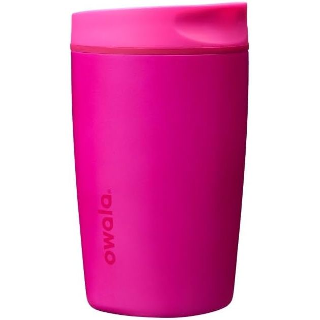 Owala SmoothSip Slider Isolierter Edelstahl-Kaffeebecher, wiederverwendbarer Eiskaffeebecher, Heißkaffee-Reisebecher, BPA-frei 590 ml, Lila/Pink (Crochet Queen)