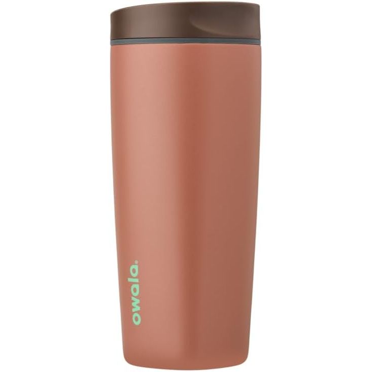 Owala SmoothSip Slider Isolierter Edelstahl-Kaffeebecher, wiederverwendbarer Eiskaffeebecher, Heißkaffee-Reisebecher, BPA-frei 590 ml, Lila/Pink (Crochet Queen)