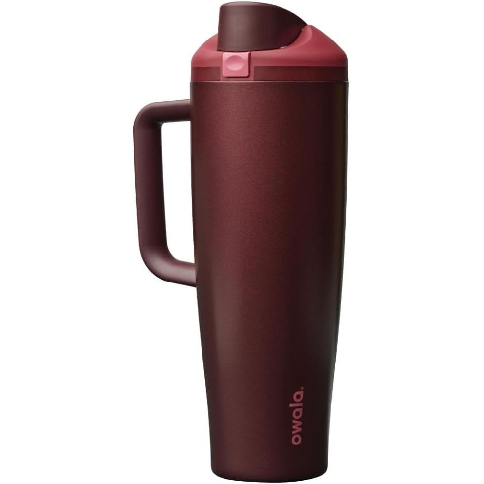 Owala FreeSip Tumbler Isolierte Edelstahl-Trinkflasche mit integriertem Strohhalm und seitlichem Griff, für Reisen, Arbeit, Schule und Sport, 40oz, BPA-frei, auslaufsicher, Angel Food Cake