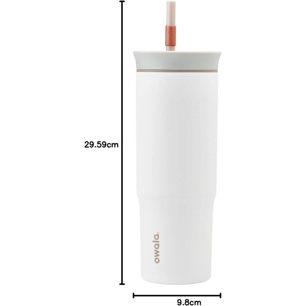 Owala Edelstahl-Reisebecher, dreifach isoliert, mit auslaufsicherem Deckel und Trinkhalm, BPA-frei, 710 ml, Grau/Weiß (Eistee)