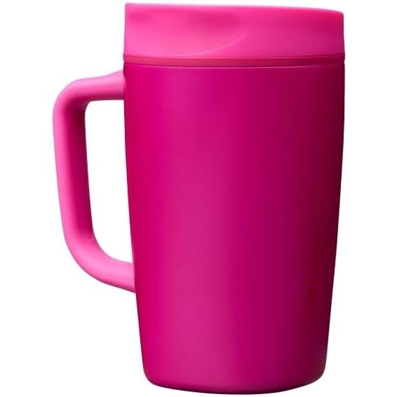Owala SmoothSip Slider Isolierter Edelstahl-Kaffeebecher, wiederverwendbarer Eiskaffeebecher, Heißkaffee-Reisebecher, BPA-frei 590 ml, Lila/Pink (Crochet Queen)