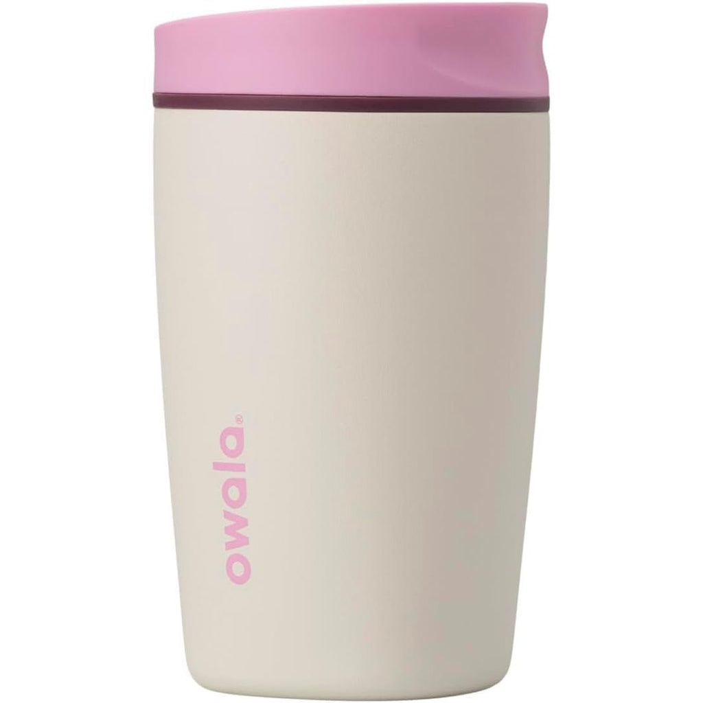 Owala SmoothSip Slider Isolierter Edelstahl-Kaffeebecher, wiederverwendbarer Eiskaffeebecher, Heißkaffee-Reisebecher, BPA-frei 590 ml, Lila/Pink (Crochet Queen)