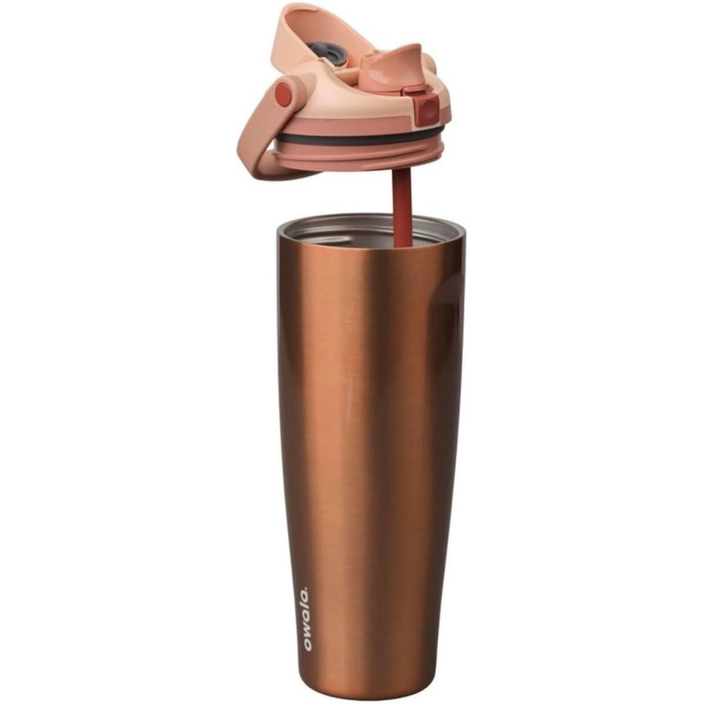 Owala FreeSip Edelstahl-Wasserflasche, Kupfer, 887 ml, mit integriertem Strohhalm (Rose Gold)