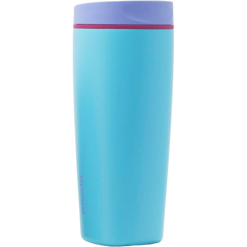 Owala SmoothSip Slider Isolierter Edelstahl-Kaffeebecher, wiederverwendbarer Eiskaffeebecher, Heißkaffee-Reisebecher, BPA-frei 590 ml, Lila/Pink (Crochet Queen)