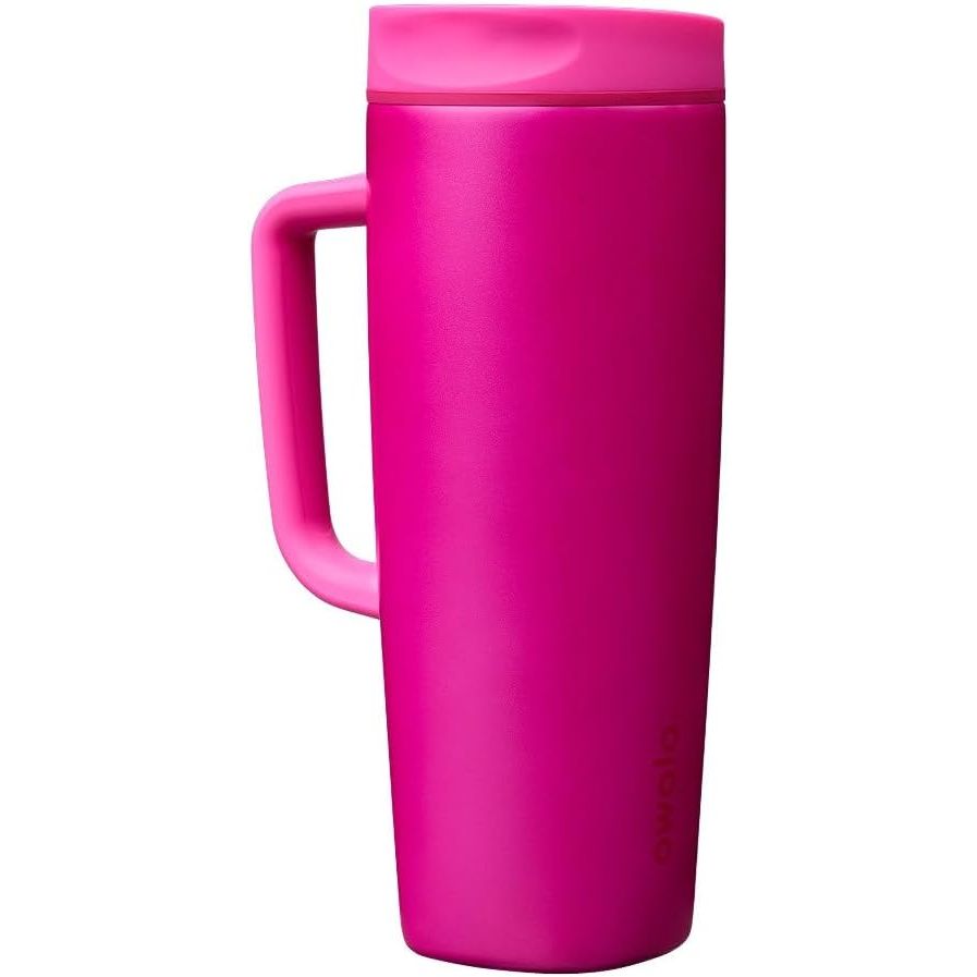 Owala SmoothSip Slider Isolierter Edelstahl-Kaffeebecher, wiederverwendbarer Eiskaffeebecher, Heißkaffee-Reisebecher, BPA-frei 590 ml, Lila/Pink (Crochet Queen)