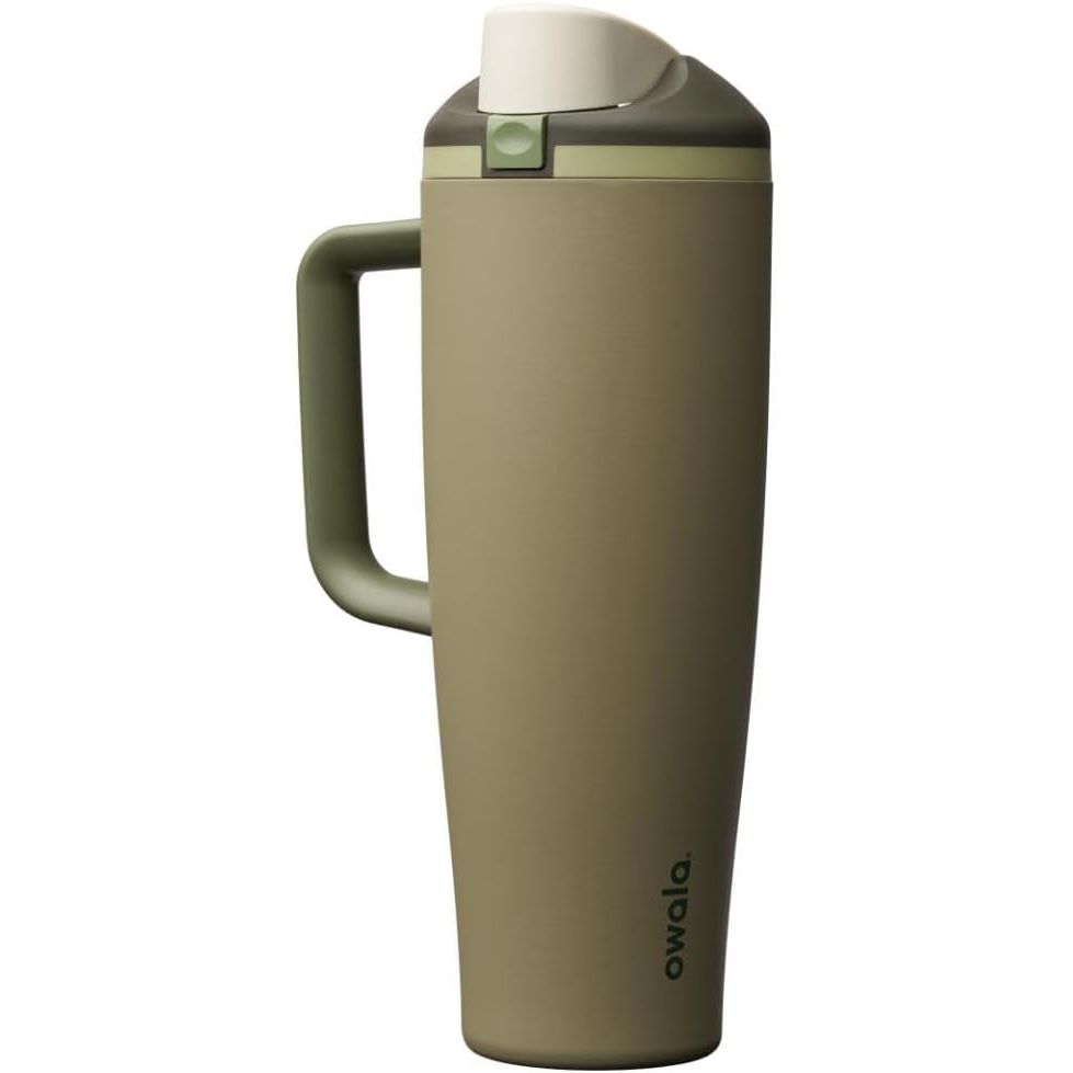 Owala FreeSip Tumbler Isolierte Edelstahl-Trinkflasche mit integriertem Strohhalm und seitlichem Griff, für Reisen, Arbeit, Schule und Sport, 40oz, BPA-frei, auslaufsicher, Angel Food Cake
