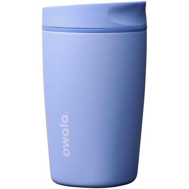 Owala SmoothSip Slider Isolierter Edelstahl-Kaffeebecher, wiederverwendbarer Eiskaffeebecher, Heißkaffee-Reisebecher, BPA-frei 590 ml, Lila/Pink (Crochet Queen)