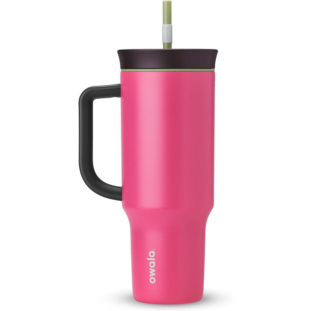 Owala FreeSip Tumbler Isolierte Edelstahl-Trinkflasche mit integriertem Strohhalm und seitlichem Griff, für Reisen, Arbeit, Schule und Sport, 40oz, BPA-frei, auslaufsicher, Angel Food Cake