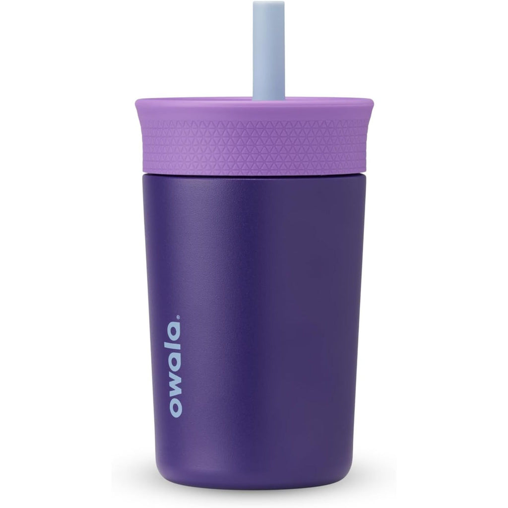 Owala Kids BPA-freier Kunststoffbecher mit auslaufsicherem, flexiblem Strohhalm, leicht zu reinigen, Kinder-Trinkflasche, ideal für Reisen, spülmaschinenfest, 444 ml, Marineblau und Blau (Home Base)