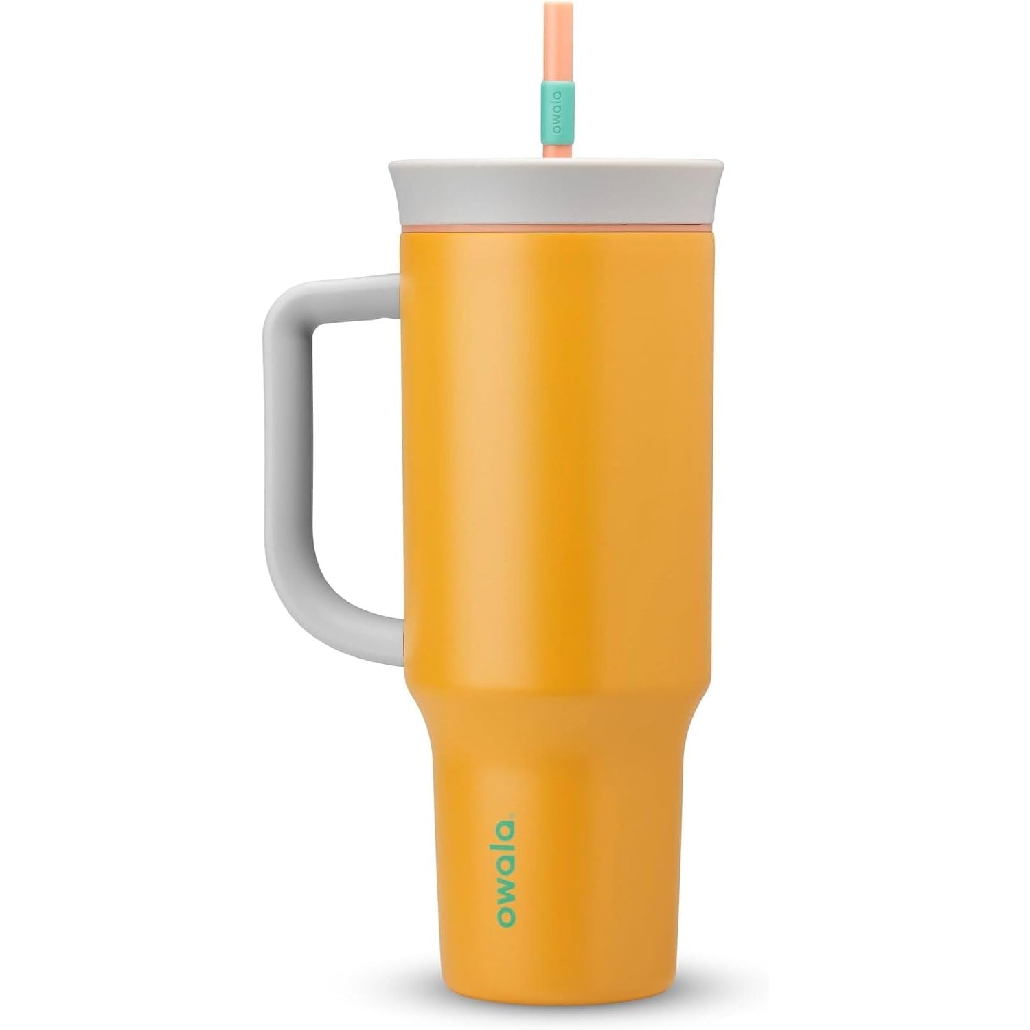 Owala FreeSip Tumbler Isolierte Edelstahl-Trinkflasche mit integriertem Strohhalm und seitlichem Griff, für Reisen, Arbeit, Schule und Sport, 40oz, BPA-frei, auslaufsicher, Angel Food Cake