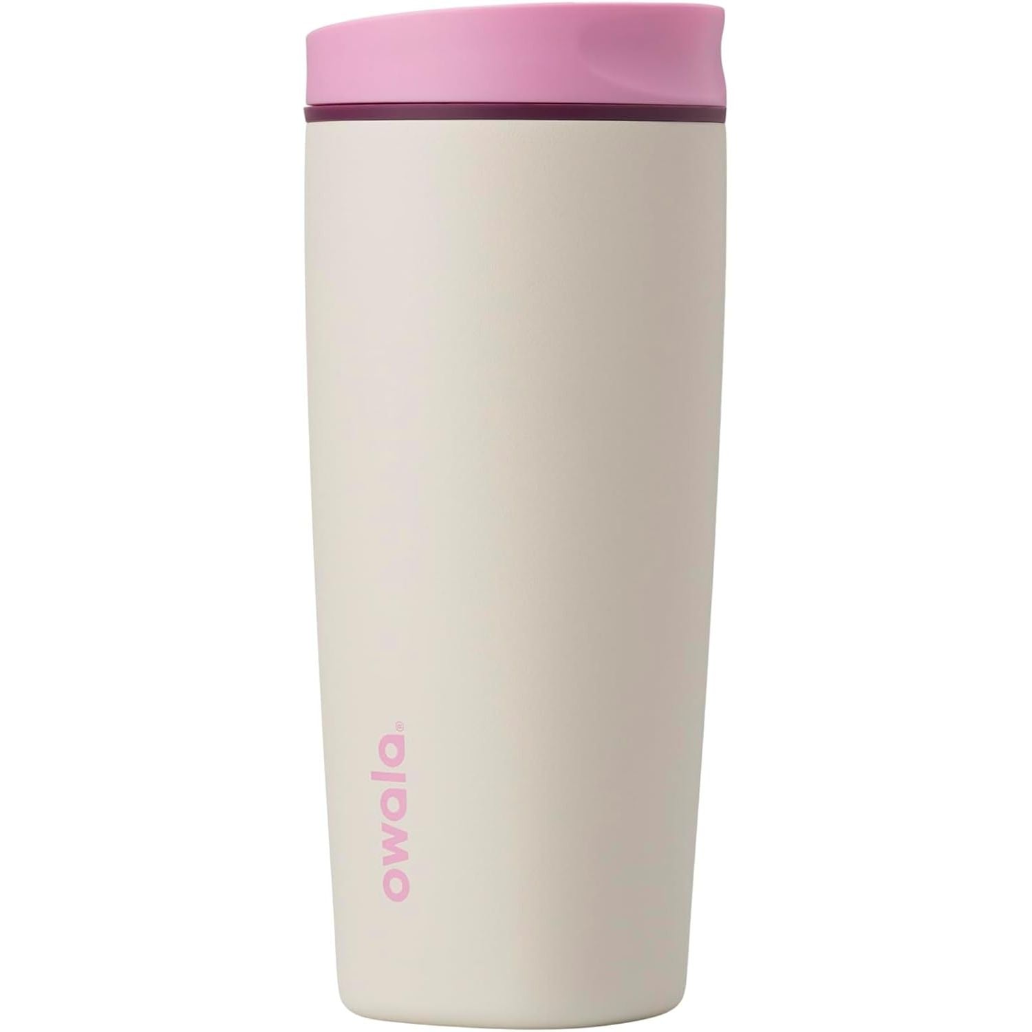 Owala SmoothSip Slider Isolierter Edelstahl-Kaffeebecher, wiederverwendbarer Eiskaffeebecher, Heißkaffee-Reisebecher, BPA-frei 590 ml, Lila/Pink (Crochet Queen)