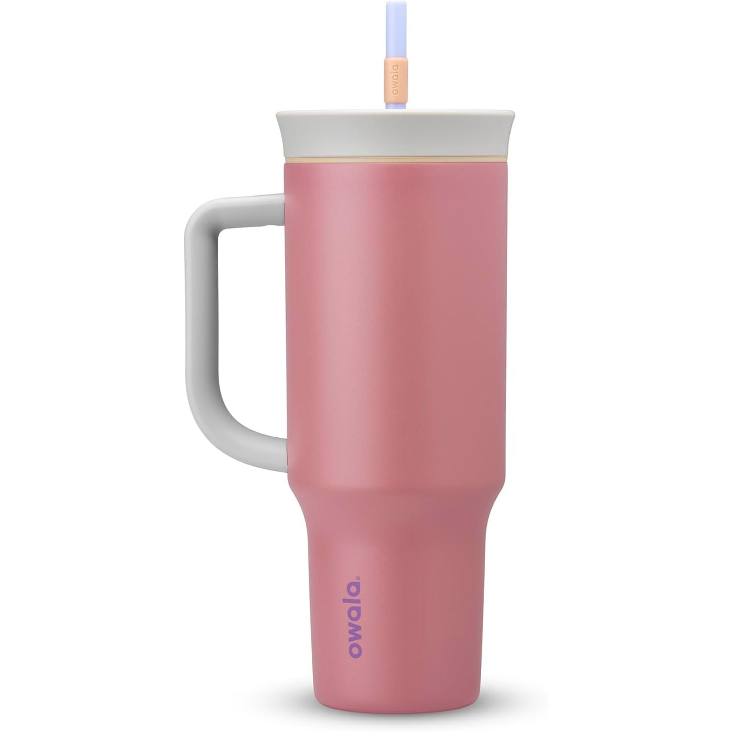 Owala FreeSip Tumbler Isolierte Edelstahl-Trinkflasche mit integriertem Strohhalm und seitlichem Griff, für Reisen, Arbeit, Schule und Sport, 40oz, BPA-frei, auslaufsicher, Angel Food Cake