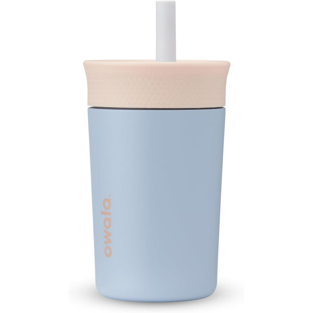 Owala Kids BPA-freier Kunststoffbecher mit auslaufsicherem, flexiblem Strohhalm, leicht zu reinigen, Kinder-Trinkflasche, ideal für Reisen, spülmaschinenfest, 444 ml, Marineblau und Blau (Home Base)