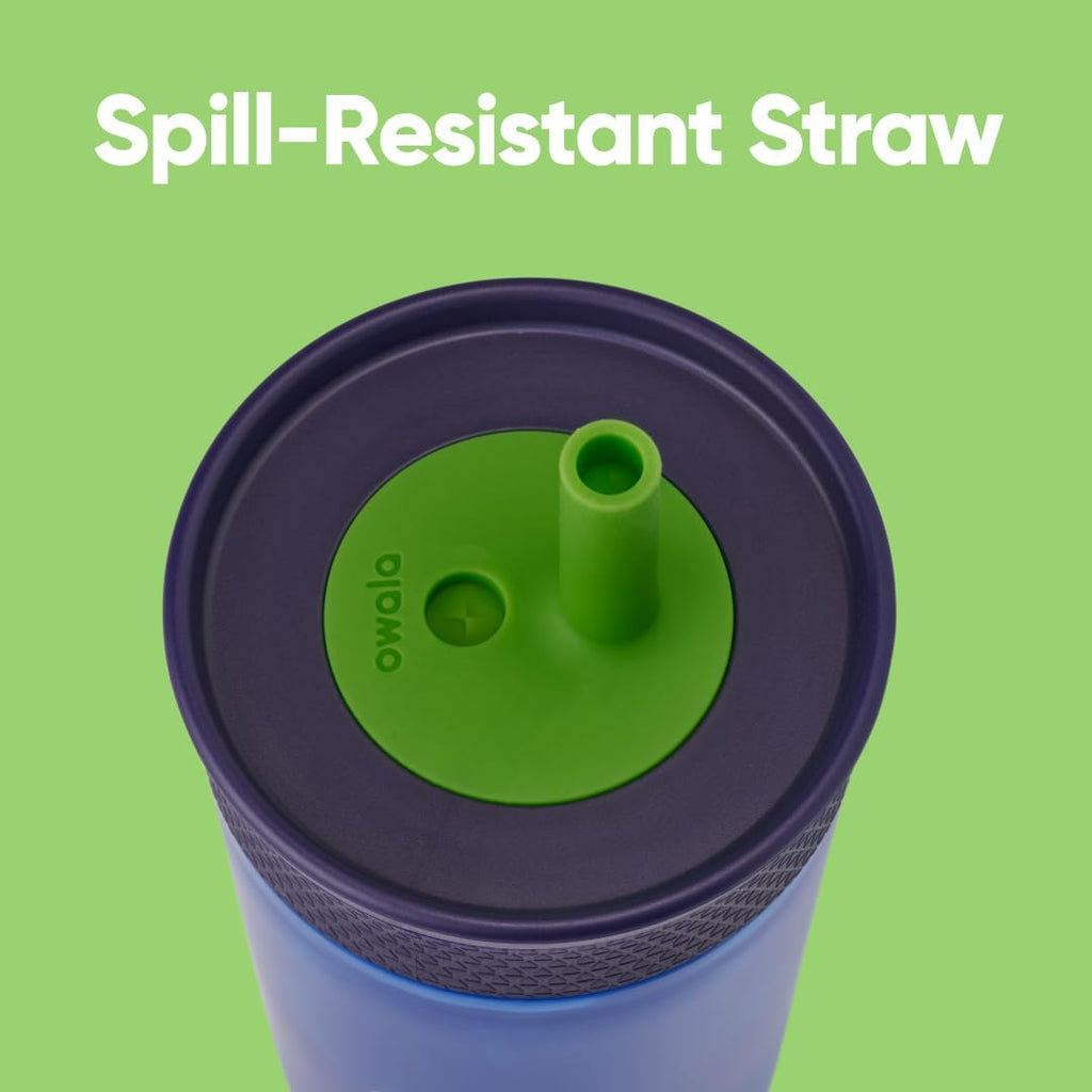 Owala Kids BPA-freier Kunststoffbecher mit auslaufsicherem, flexiblem Strohhalm, leicht zu reinigen, Kinder-Trinkflasche, ideal für Reisen, spülmaschinenfest, 444 ml, Marineblau und Blau (Home Base)