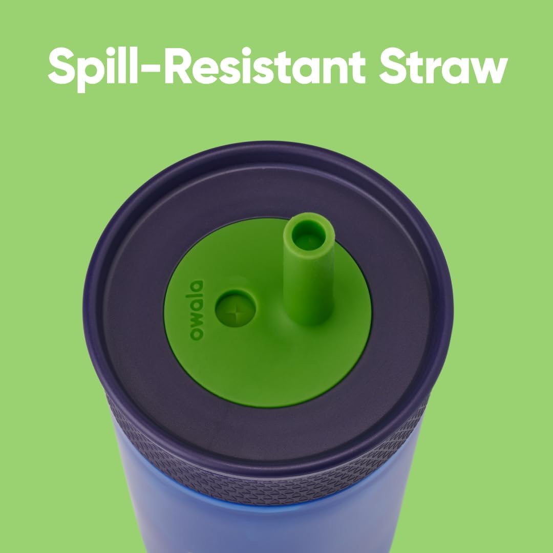 Owala Kids BPA-freier Kunststoffbecher mit auslaufsicherem, flexiblem Strohhalm, leicht zu reinigen, Kinder-Trinkflasche, ideal für Reisen, spülmaschinenfest, 444 ml, Marineblau und Blau (Home Base)
