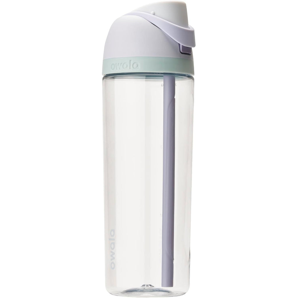 Owala FreeSip Clear Tritan Kunststoff-Trinkflasche mit Strohhalm, BPA-freie Sport-Wasserflasche, ideal für Reisen, 740 ml, Rosenquarz