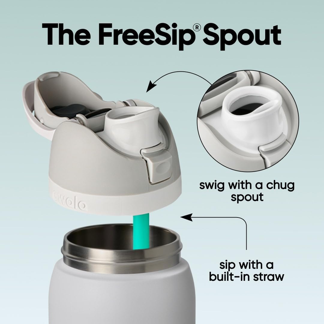 Owala FreeSip Isolierte Edelstahl-Wasserflasche mit Strohhalm für Sport und Reise, BPA-frei, 950 ml, Foggy Tide