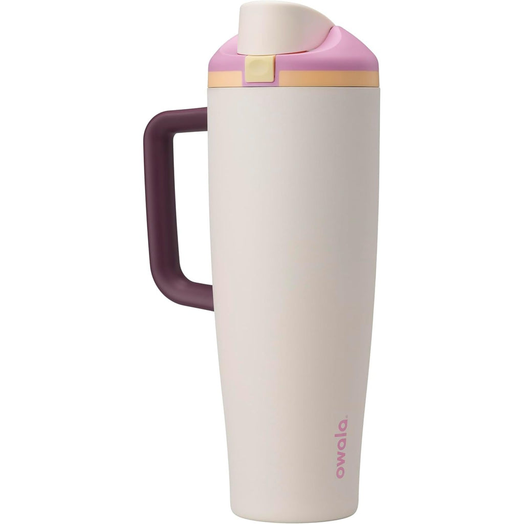 Owala FreeSip Tumbler Isolierte Edelstahl-Trinkflasche mit integriertem Strohhalm und seitlichem Griff, für Reisen, Arbeit, Schule und Sport, 40oz, BPA-frei, auslaufsicher, Angel Food Cake
