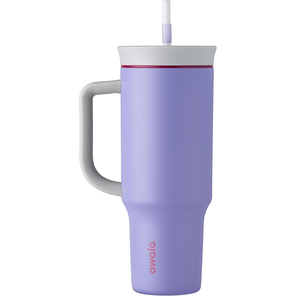 Owala FreeSip Tumbler Isolierte Edelstahl-Trinkflasche mit integriertem Strohhalm und seitlichem Griff, für Reisen, Arbeit, Schule und Sport, 40oz, BPA-frei, auslaufsicher, Angel Food Cake