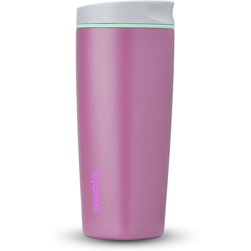 Owala SmoothSip Slider Isolierter Edelstahl-Kaffeebecher, wiederverwendbarer Eiskaffeebecher, Heißkaffee-Reisebecher, BPA-frei 590 ml, Lila/Pink (Crochet Queen)