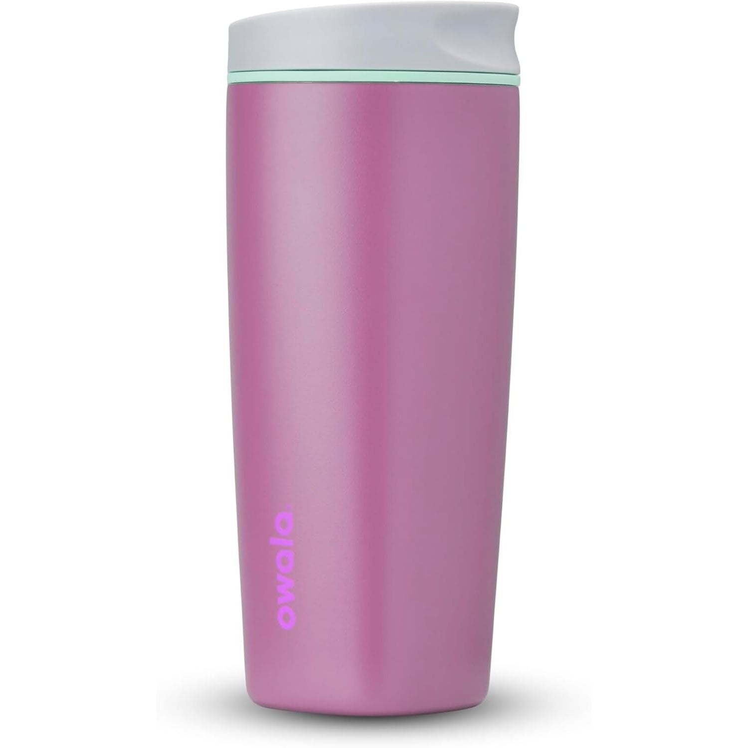 Owala SmoothSip Slider Isolierter Edelstahl-Kaffeebecher, wiederverwendbarer Eiskaffeebecher, Heißkaffee-Reisebecher, BPA-frei 590 ml, Lila/Pink (Crochet Queen)