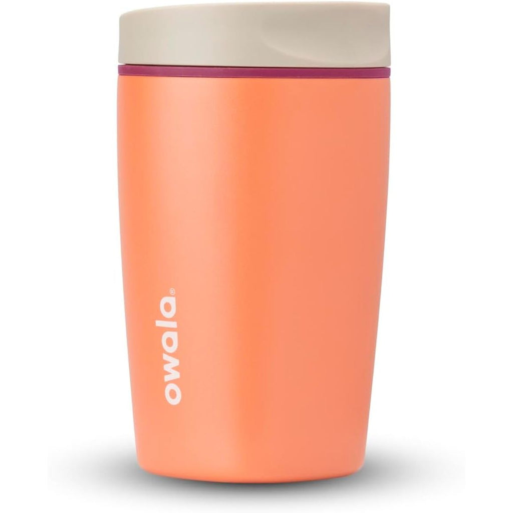 Owala SmoothSip Slider Isolierter Edelstahl-Kaffeebecher, wiederverwendbarer Eiskaffeebecher, Heißkaffee-Reisebecher, BPA-frei 590 ml, Lila/Pink (Crochet Queen)