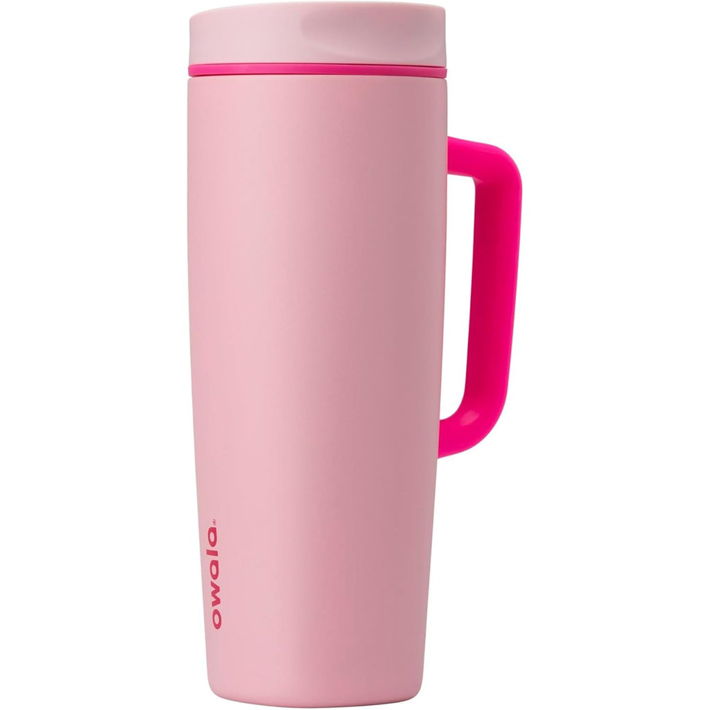 Owala SmoothSip Slider Isolierter Edelstahl-Kaffeebecher, wiederverwendbarer Eiskaffeebecher, Heißkaffee-Reisebecher, BPA-frei 590 ml, Lila/Pink (Crochet Queen)