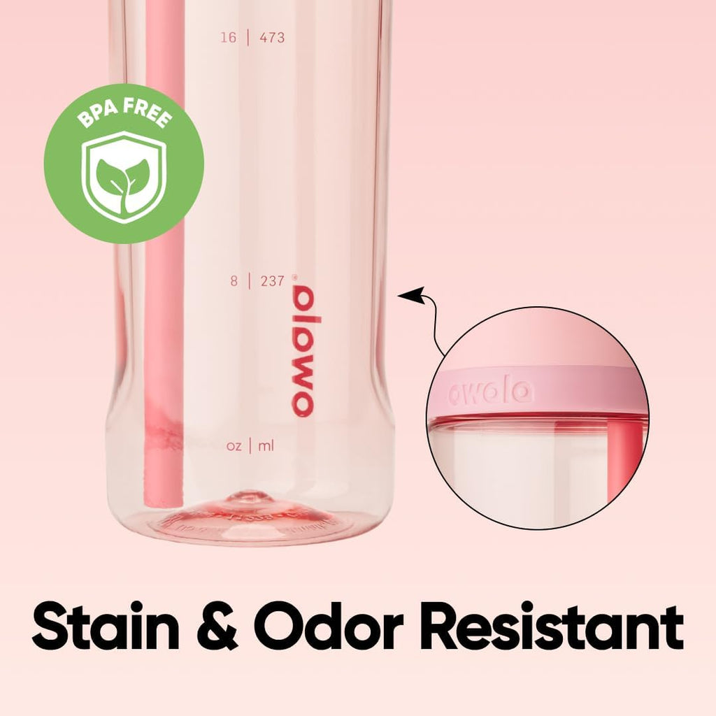 Owala FreeSip Clear Tritan Kunststoff-Trinkflasche mit Strohhalm, BPA-freie Sport-Wasserflasche, ideal für Reisen, 740 ml, Rosenquarz