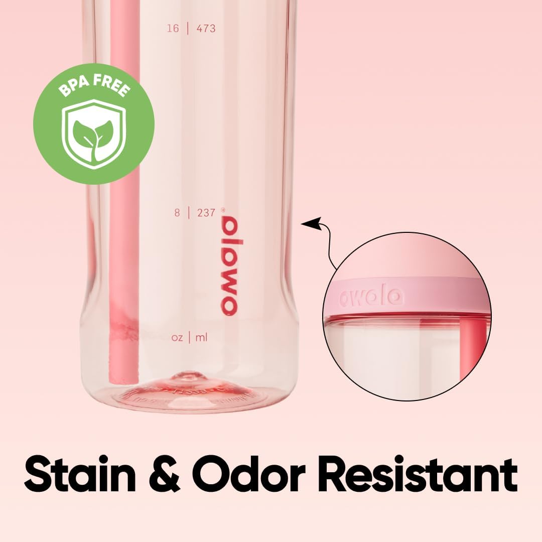 Owala FreeSip Clear Tritan Kunststoff-Trinkflasche mit Strohhalm, BPA-freie Sport-Wasserflasche, ideal für Reisen, 740 ml, Rosenquarz