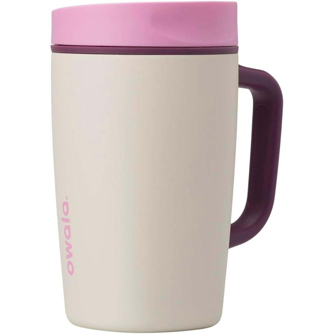 Owala SmoothSip Slider Isolierter Edelstahl-Kaffeebecher, wiederverwendbarer Eiskaffeebecher, Heißkaffee-Reisebecher, BPA-frei 590 ml, Lila/Pink (Crochet Queen)
