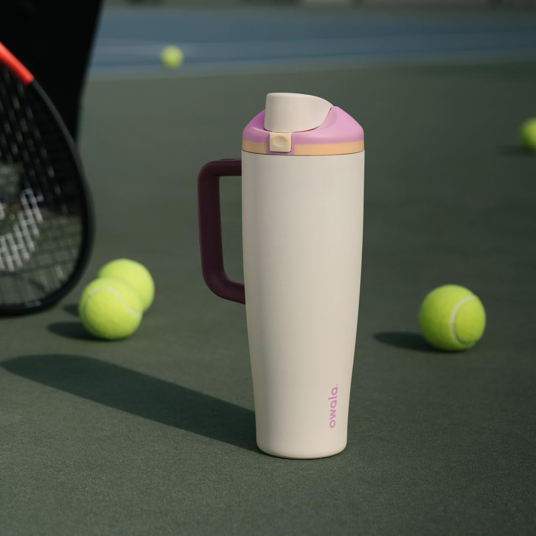 Owala FreeSip Tumbler Isolierte Edelstahl-Trinkflasche mit integriertem Strohhalm und seitlichem Griff, für Reisen, Arbeit, Schule und Sport, 40oz, BPA-frei, auslaufsicher, Angel Food Cake