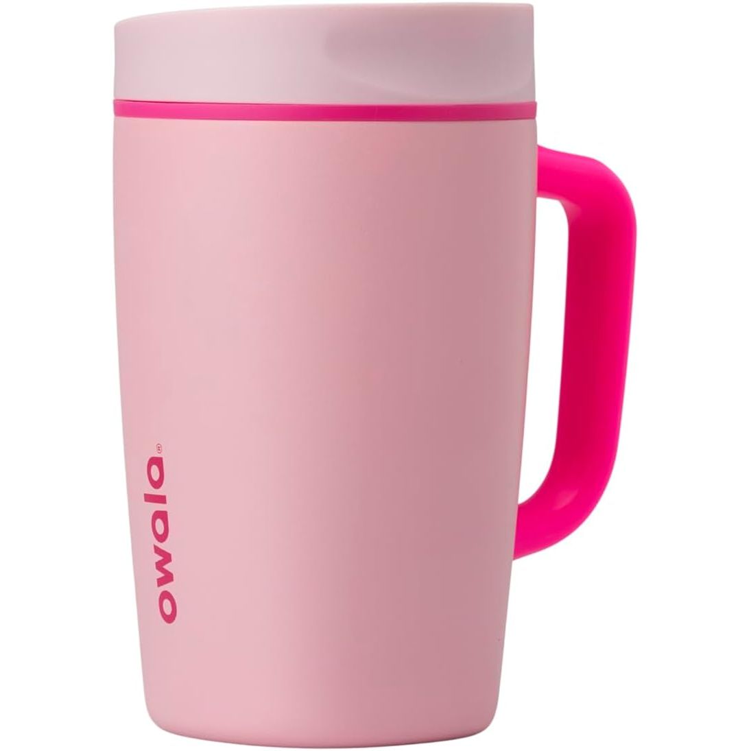 Owala SmoothSip Slider Isolierter Edelstahl-Kaffeebecher, wiederverwendbarer Eiskaffeebecher, Heißkaffee-Reisebecher, BPA-frei 590 ml, Lila/Pink (Crochet Queen)