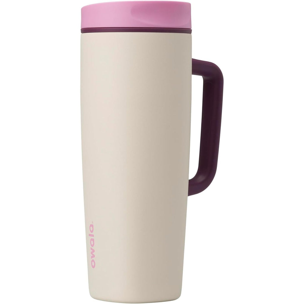 Owala SmoothSip Slider Isolierter Edelstahl-Kaffeebecher, wiederverwendbarer Eiskaffeebecher, Heißkaffee-Reisebecher, BPA-frei 590 ml, Lila/Pink (Crochet Queen)
